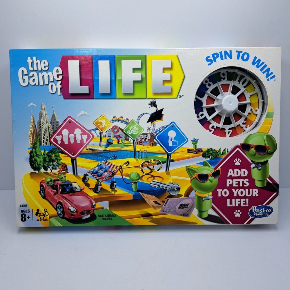 2014 Hasbro The Game of Life Spin to Win Board Game Classic Add Pets Edition